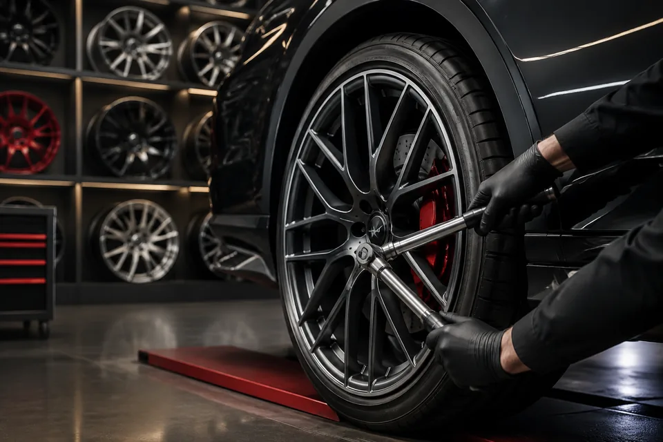 Custom wheel and tire fitment measurements for a vehicle in Surrey BC